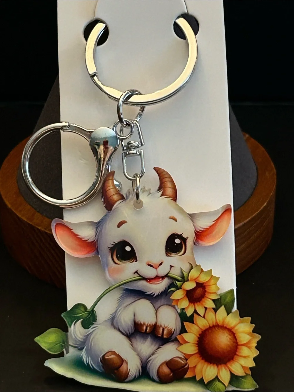 Cute Calf Little Baby Highland Cow w/ Sunflowers 🌻 Acrylic Bag Charm Keychain